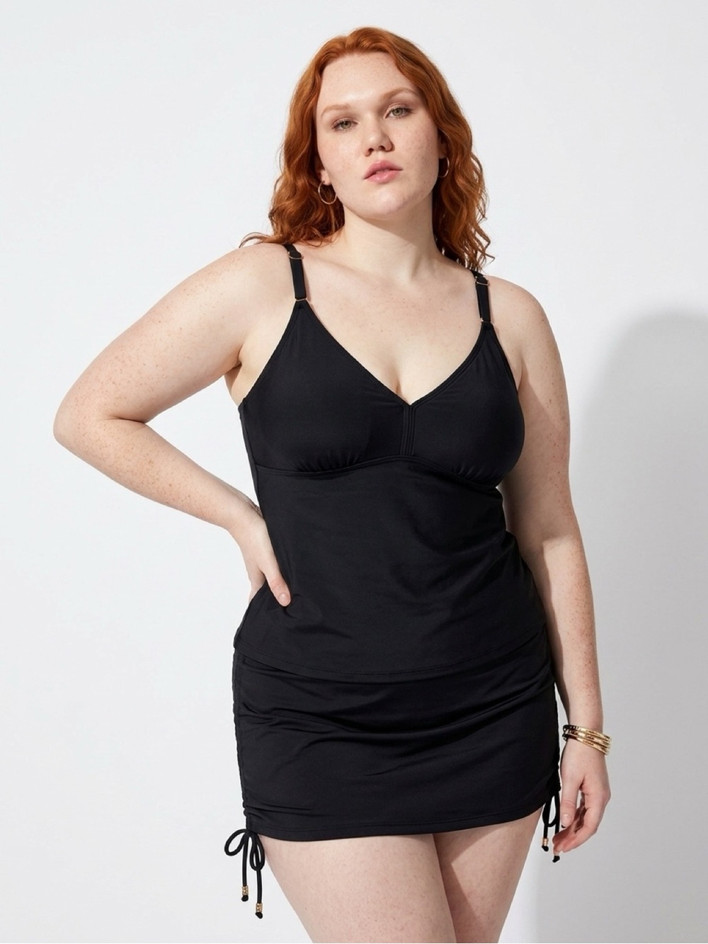 Nicole Miller Studio Black Ruched Tankini Set MSRP $120 Size 1X NWT